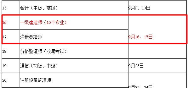 【考試時間公布】2017年一級建造師考試時間為9月16、17日